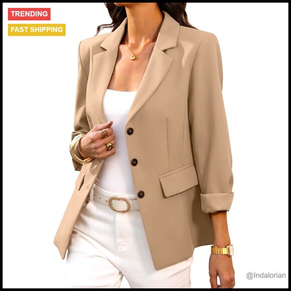 Slim Fit Blazer Professional 3 Button Work Office Jacket Long Sleeve with